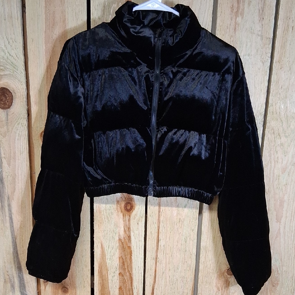 Womens Shein Velvet Puffer Jacket Size M Black